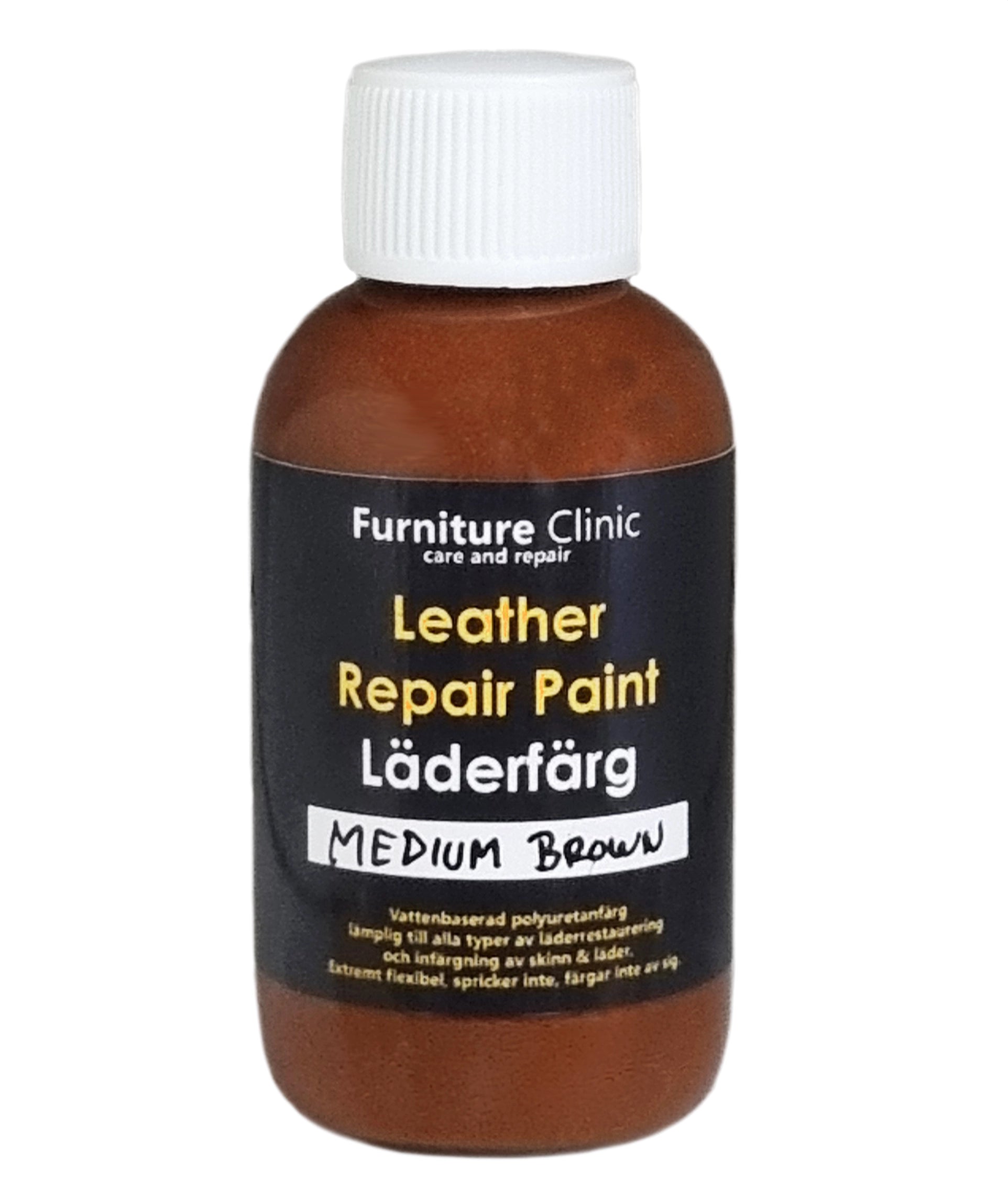 flaska innehållande 50 ml läderfärg från Furniture Clinic