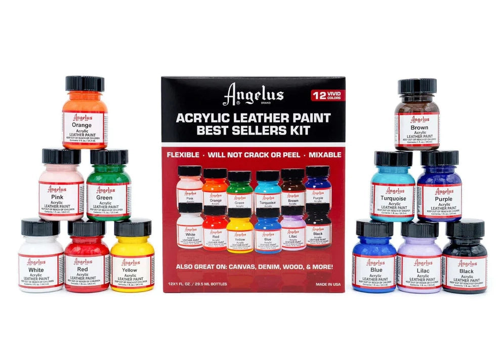 Läderfärg | Angelus Best Sellers Leather Paint Kit | 12 x 29,5 ml
